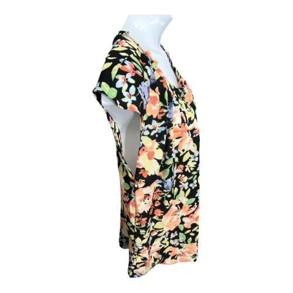 LC Lauren Conrad Women Pleat Neck Blouse Plus Size XXL Black Multicolor Floral - Picture 5 of 11